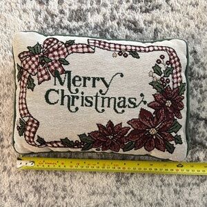 Festive vintage hand stitched Holiday Pillow with Red and Green Design